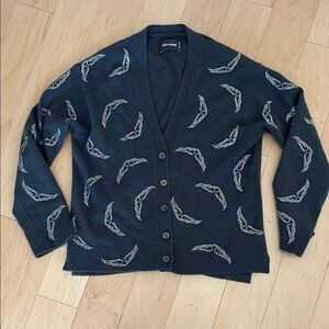 Zadig & Voltaire crystal embellished wing-motif cardigan in gray. Size XS.